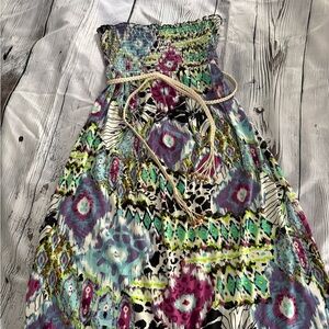 Boho Smocked Top ankle length for a 5’6” person ~ white skinny belt